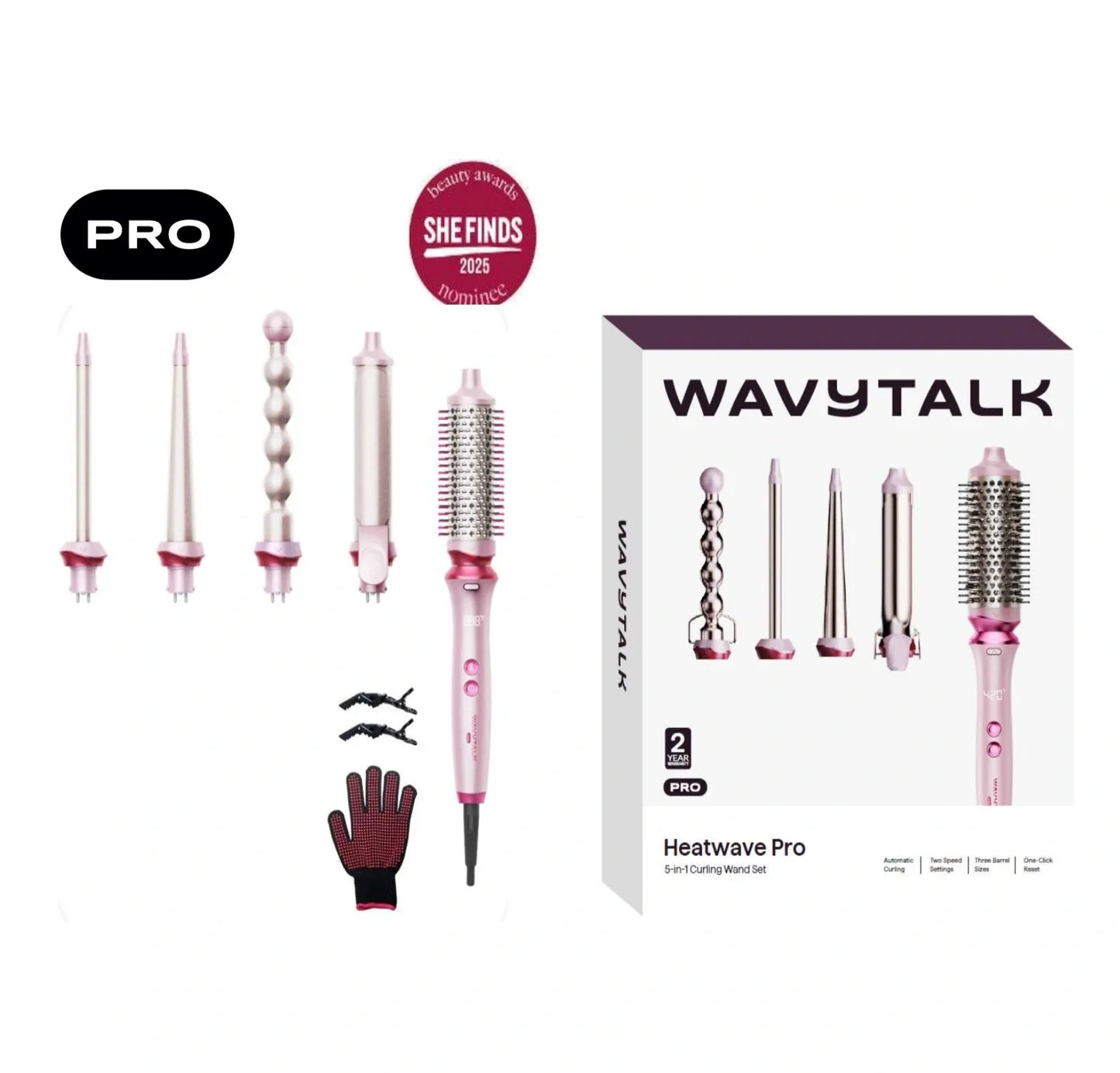 WavyTalk Heatwave Pro 5-in-1 Curling Wand Set (350S)