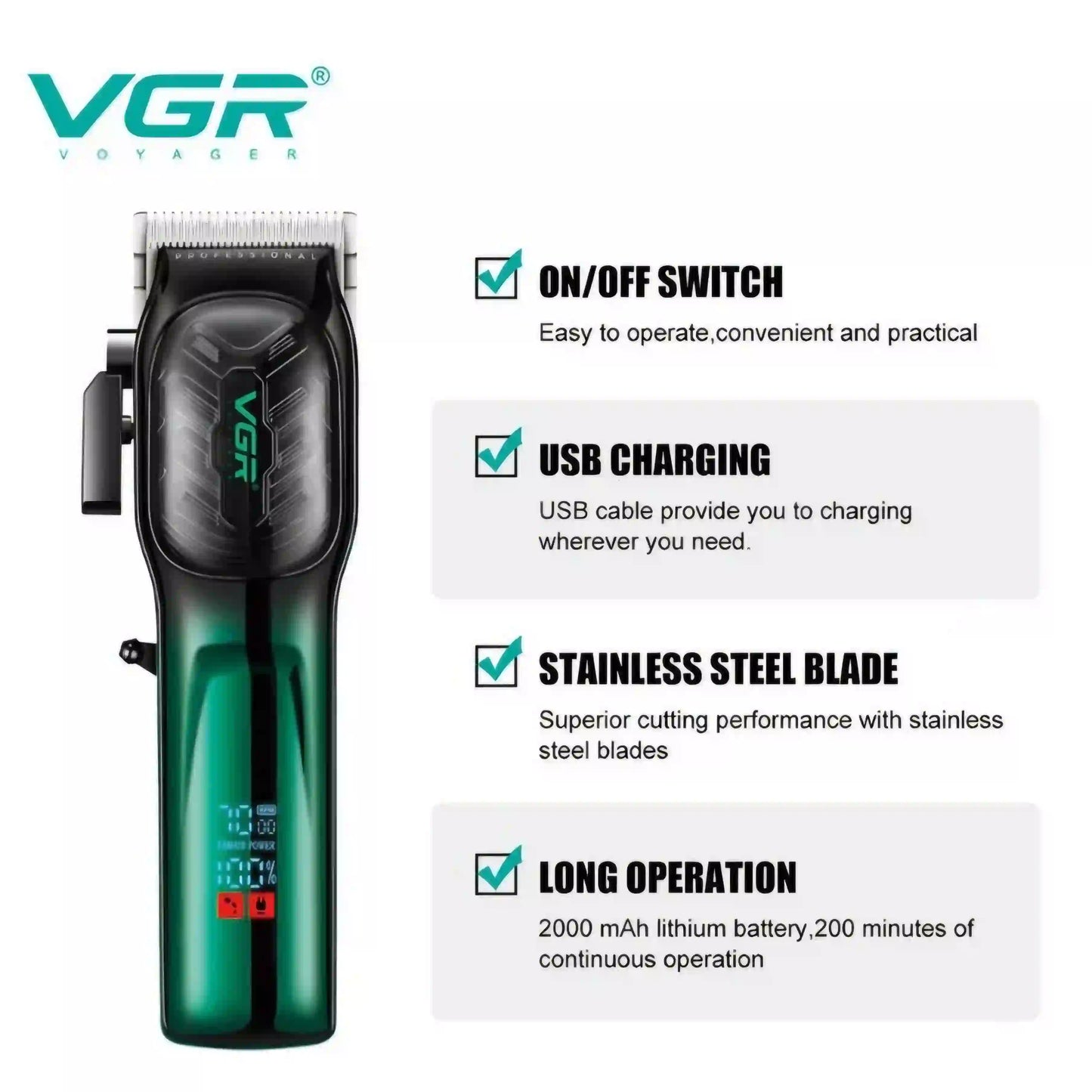 VGR V-654 Professional Rechargeable Hair Clipper For Men