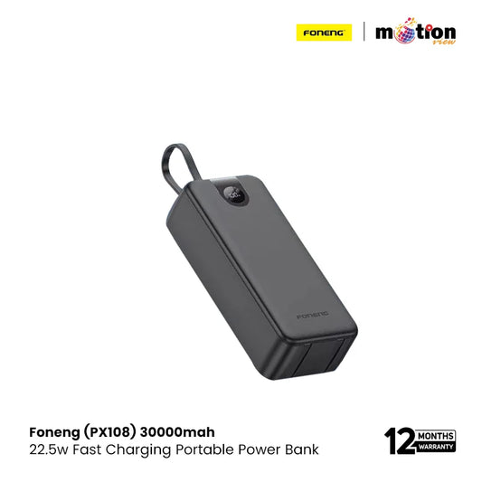 Foneng (PX108) 30000mAh 22.5W Power Bank with Built-In 3 Cables