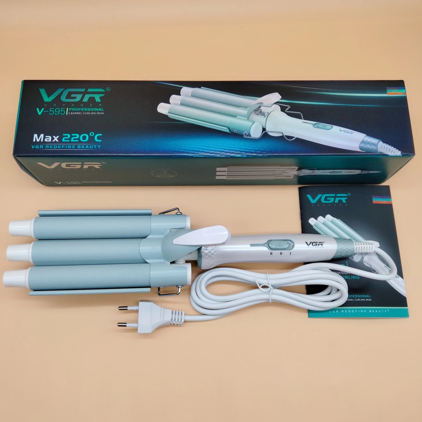 VGR V-595 3 Barrel 220°C Hair Waver For Women, Green