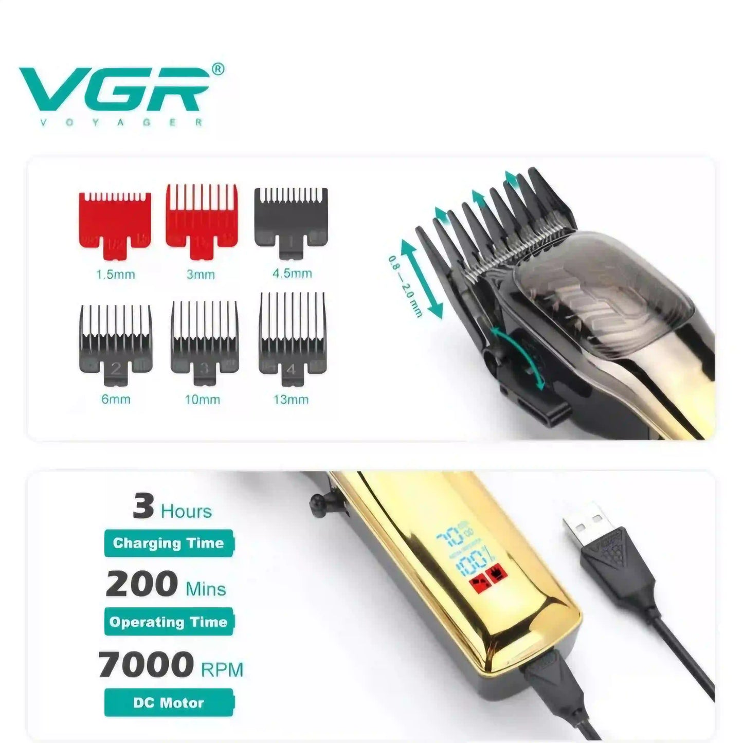 VGR V-654 Professional Rechargeable Hair Clipper For Men